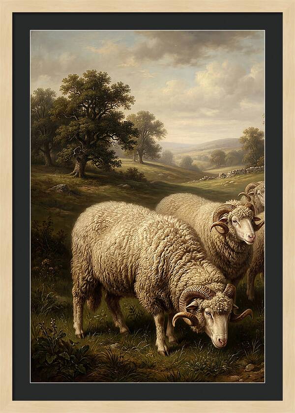 Merino Sheep Grazing In Serenity