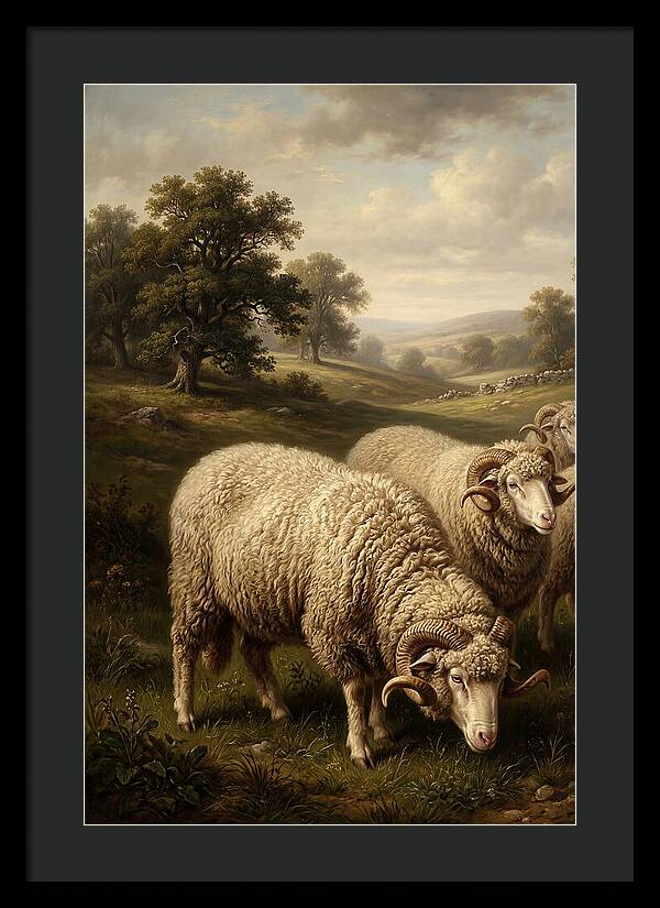 Merino Sheep Grazing In Serenity