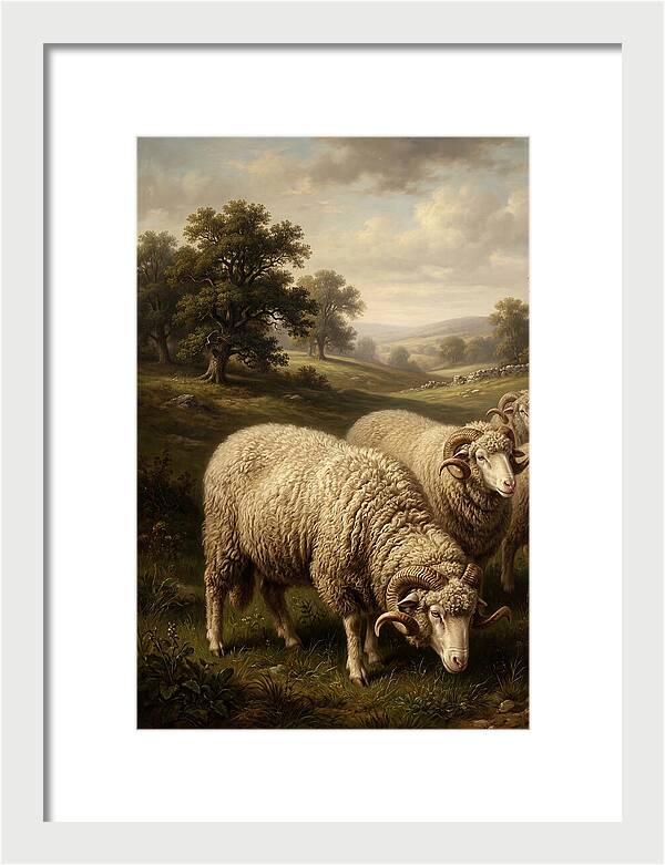 Merino Sheep Grazing In Serenity
