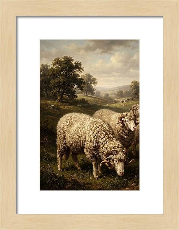 Merino Sheep Grazing In Serenity