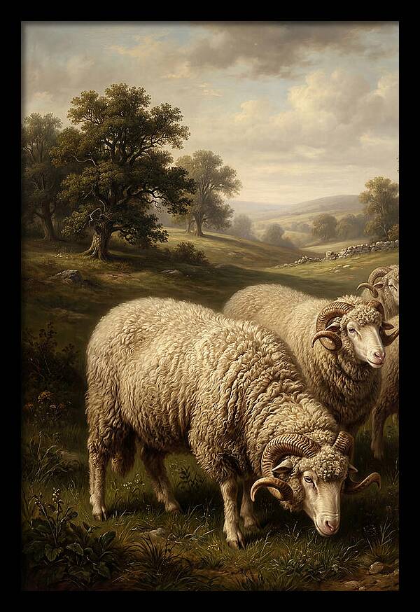 Merino Sheep Grazing In Serenity