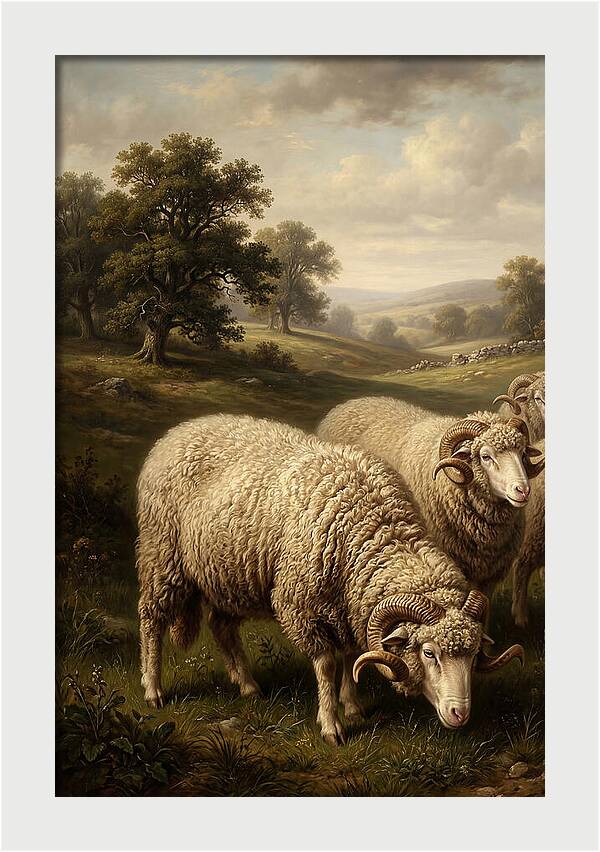 Merino Sheep Grazing In Serenity
