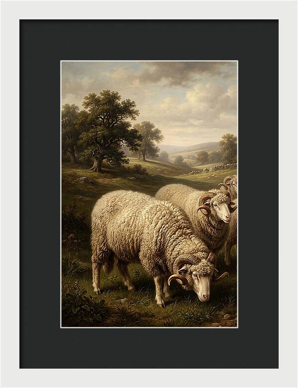 Merino Sheep Grazing In Serenity