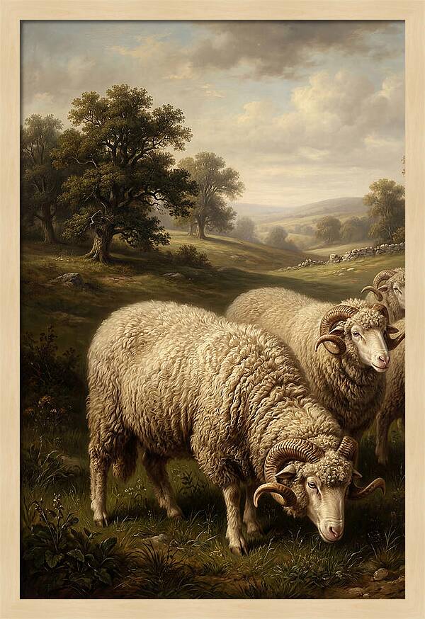 Merino Sheep Grazing In Serenity