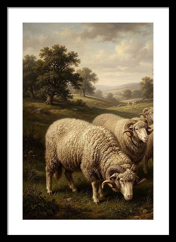 Merino Sheep Grazing In Serenity