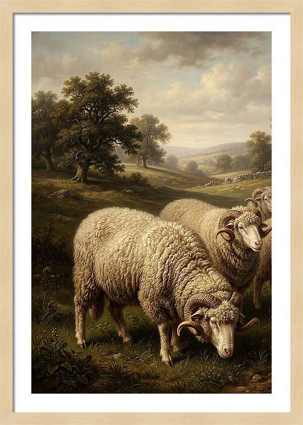 Merino Sheep Grazing In Serenity