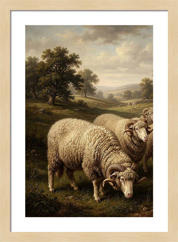 Merino Sheep Grazing In Serenity