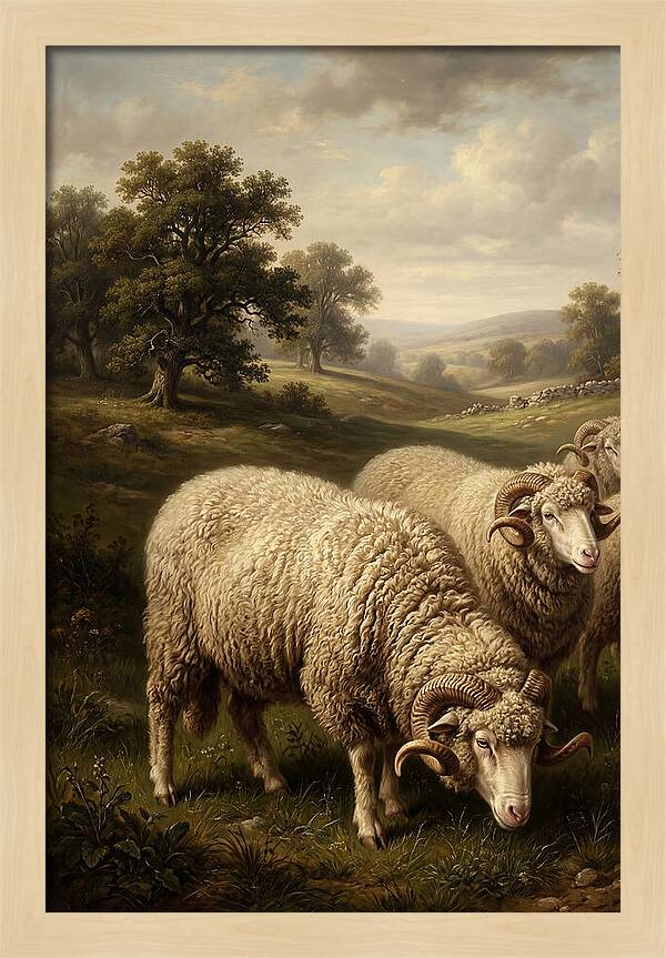Merino Sheep Grazing In Serenity
