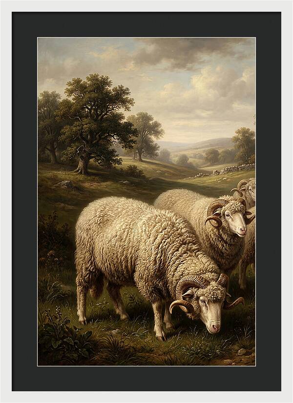 Merino Sheep Grazing In Serenity