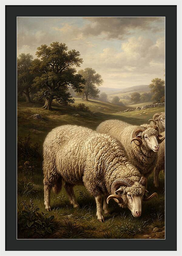 Merino Sheep Grazing In Serenity
