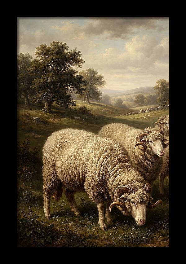 Merino Sheep Grazing In Serenity