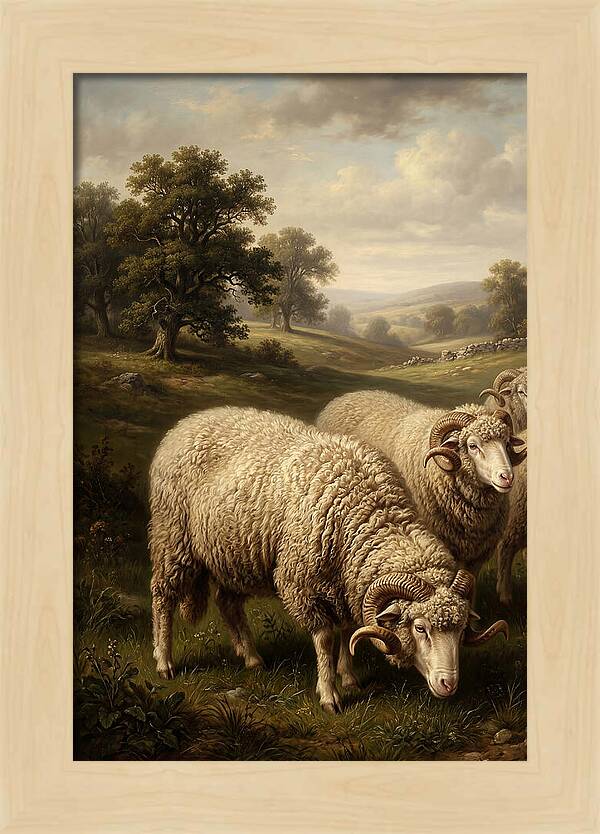 Merino Sheep Grazing In Serenity