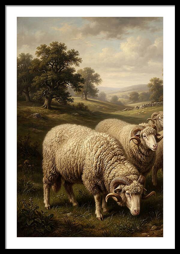 Merino Sheep Grazing In Serenity