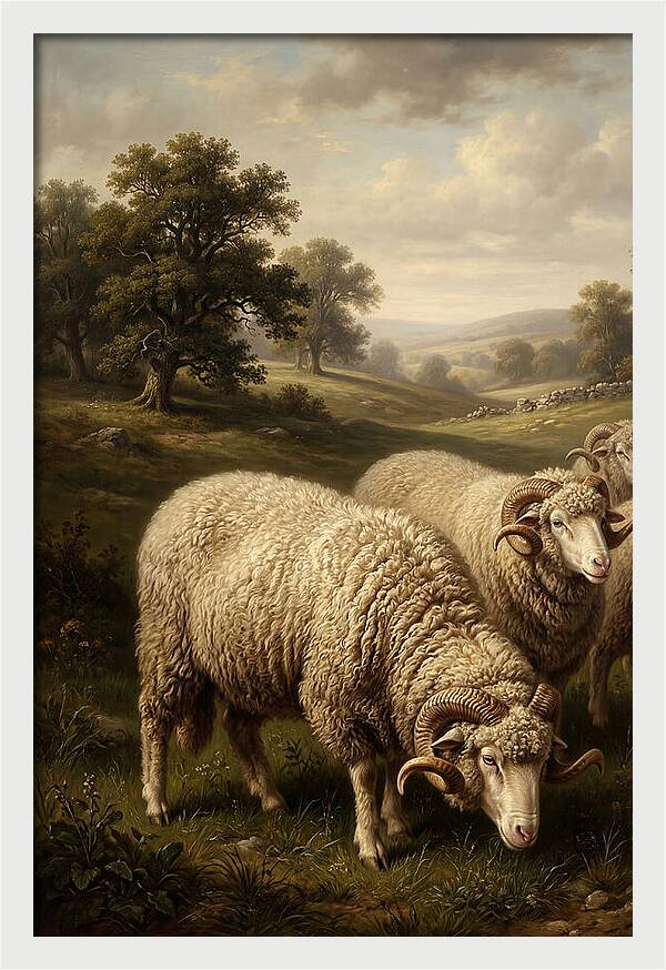 Merino Sheep Grazing In Serenity