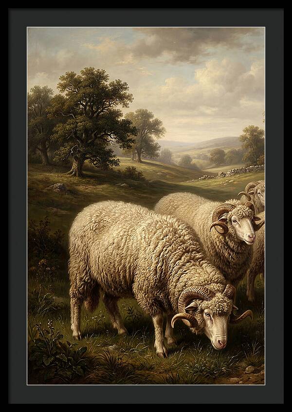 Merino Sheep Grazing In Serenity