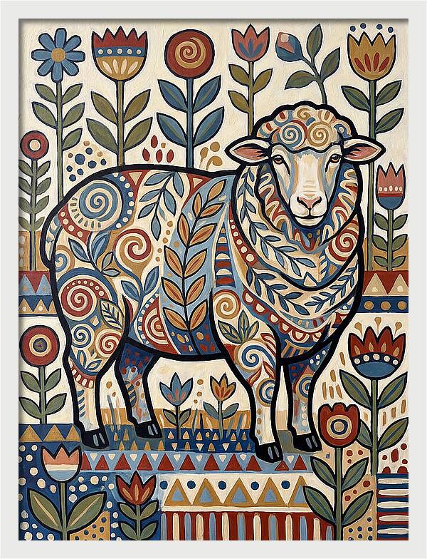 Merino Sheep In Folk Style