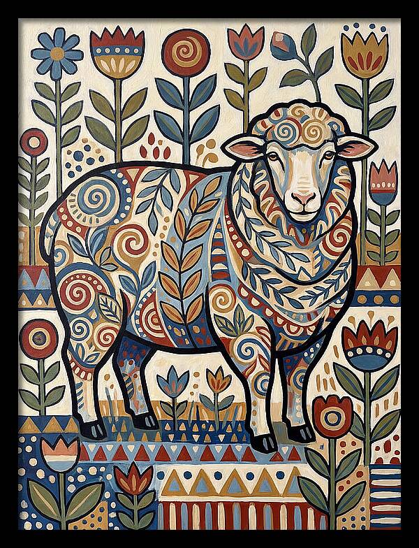 Merino Sheep In Folk Style