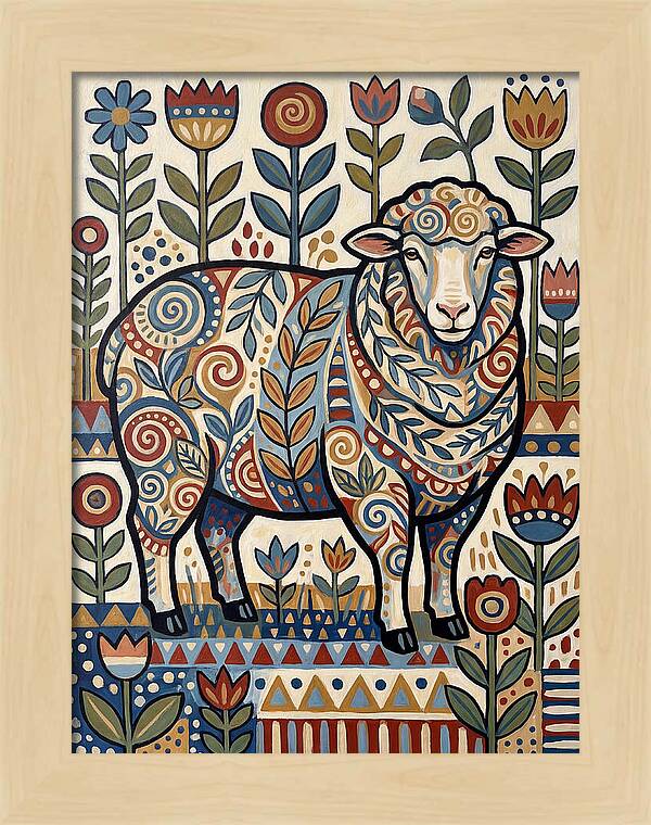 Merino Sheep In Folk Style