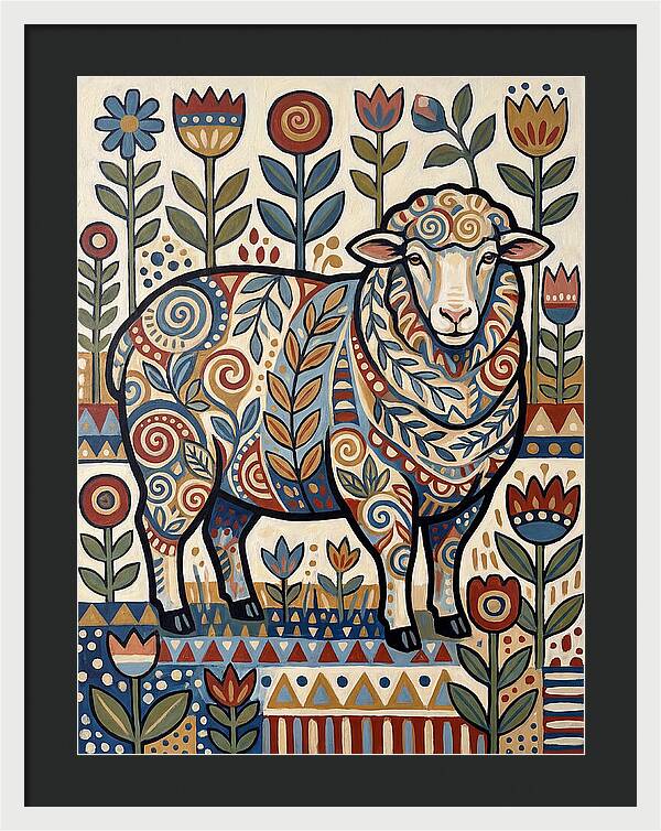 Merino Sheep In Folk Style