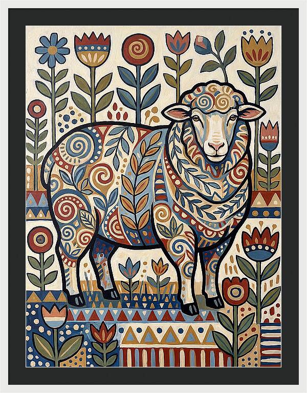 Merino Sheep In Folk Style