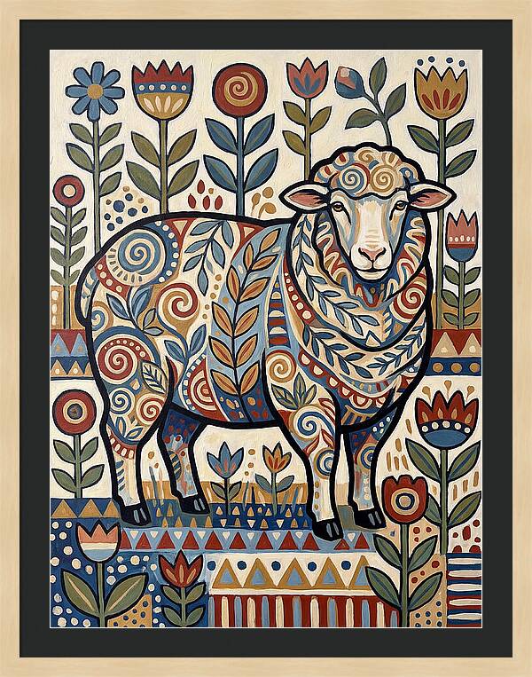 Merino Sheep In Folk Style