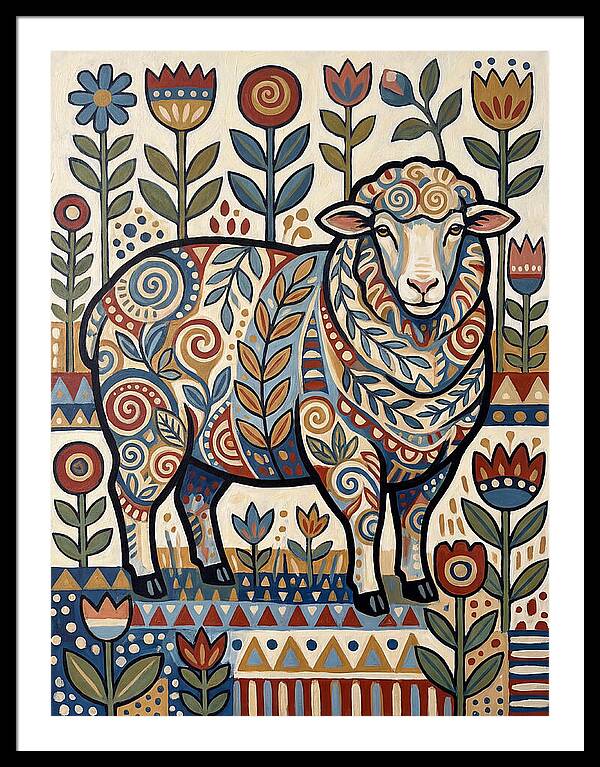 Merino Sheep In Folk Style