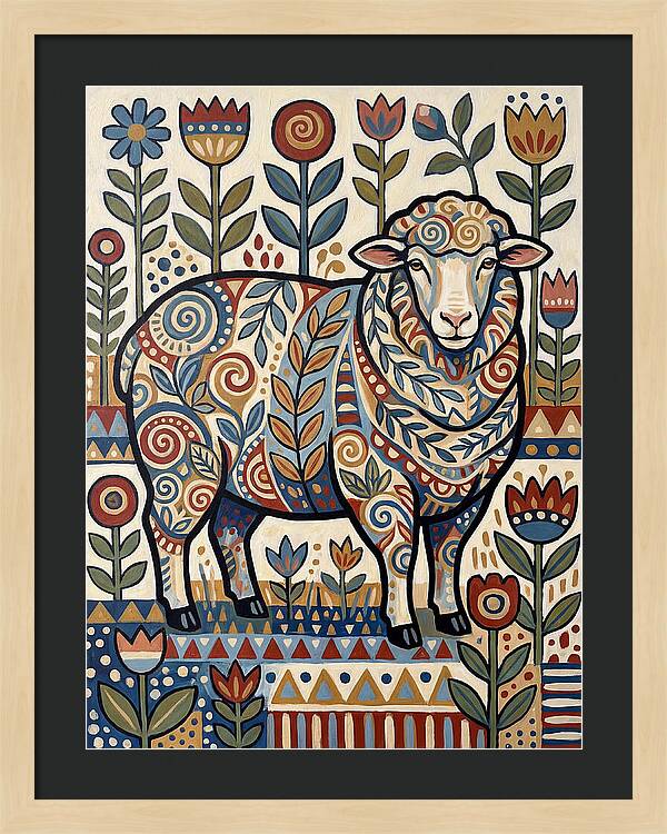 Merino Sheep In Folk Style