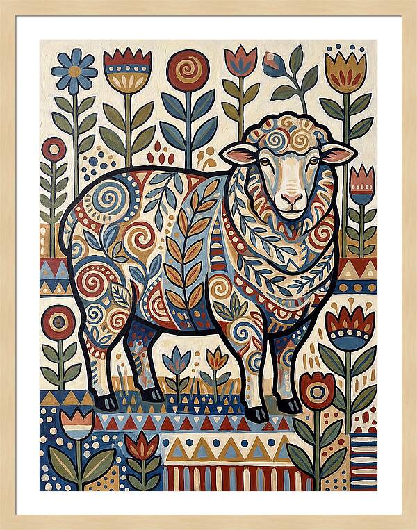 Merino Sheep In Folk Style