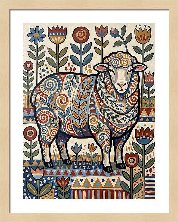 Merino Sheep In Folk Style