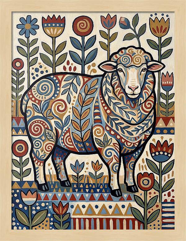 Merino Sheep In Folk Style
