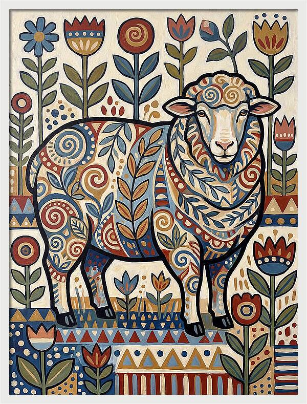 Merino Sheep In Folk Style
