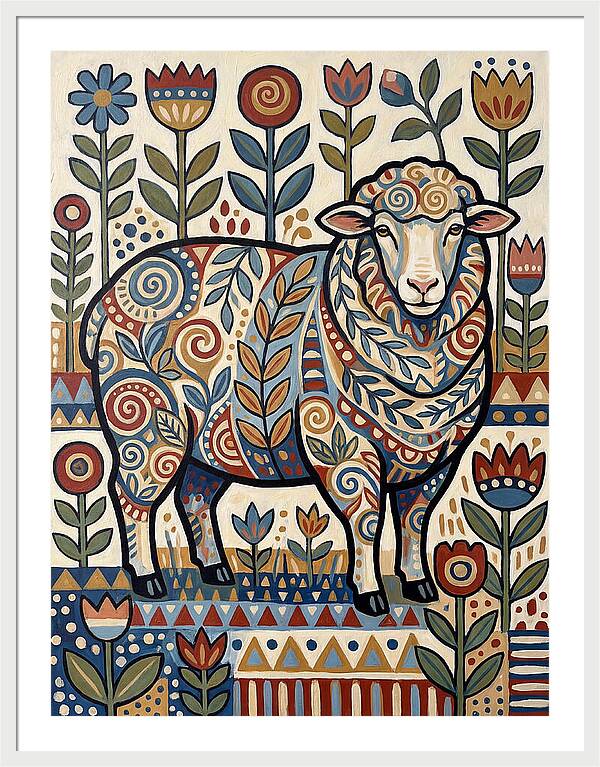 Merino Sheep In Folk Style