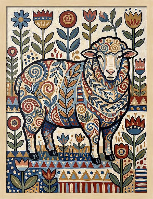Merino Sheep In Folk Style