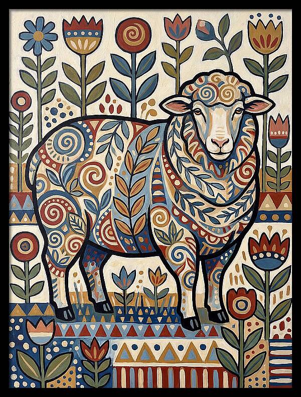 Merino Sheep In Folk Style