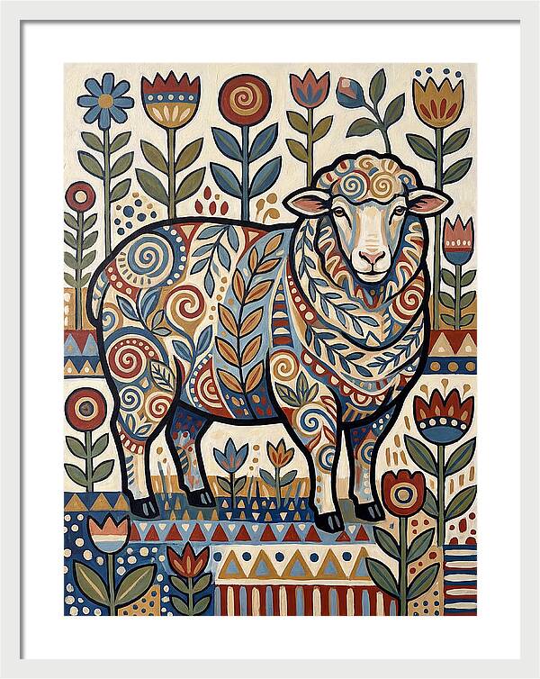 Merino Sheep In Folk Style