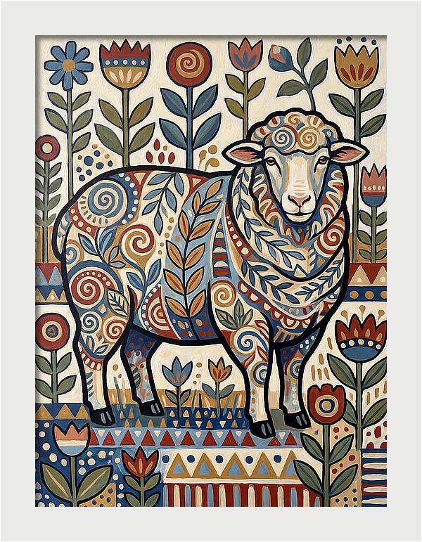 Merino Sheep In Folk Style