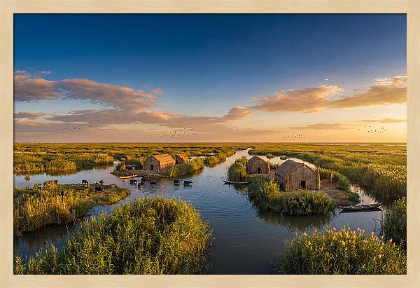 Mesopotamian Marshlands At Golden Hour