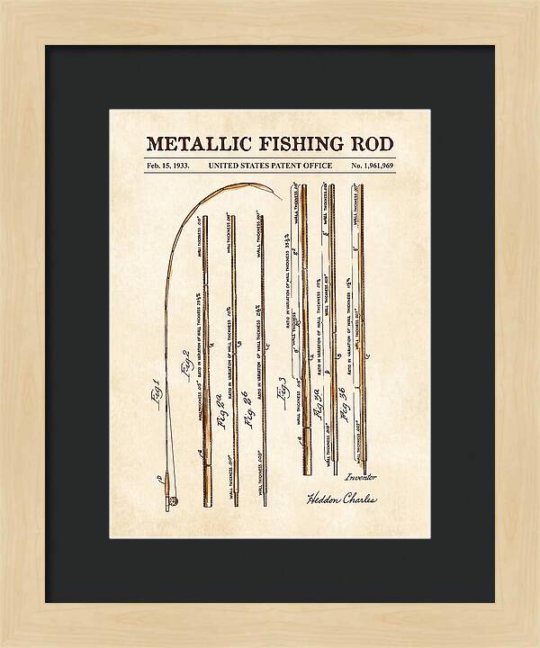 Metallic Fishing Rod Watercolor Patent Us1961969a