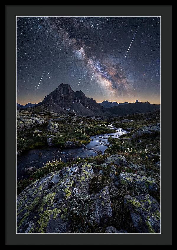 Meteor Shower Over Majestic Mountains