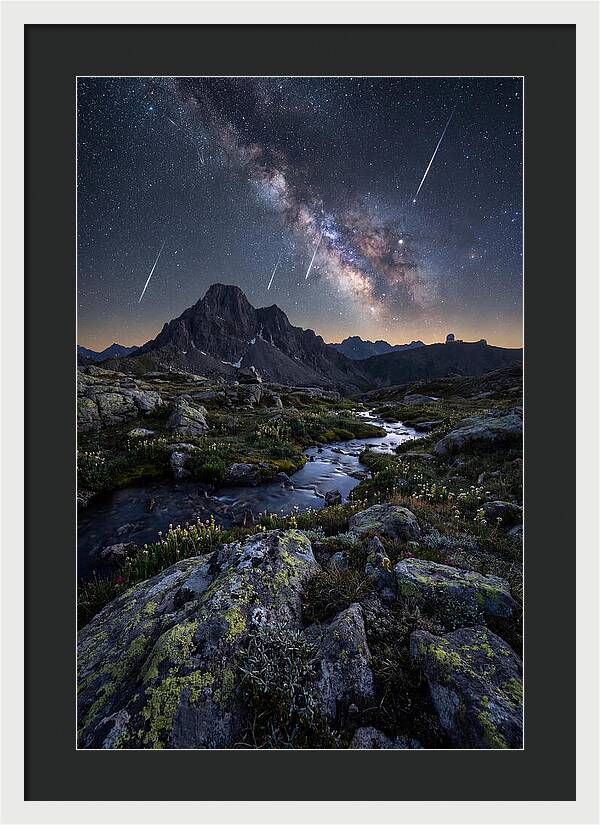 Meteor Shower Over Majestic Mountains