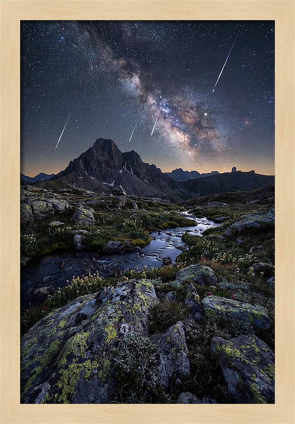 Meteor Shower Over Majestic Mountains