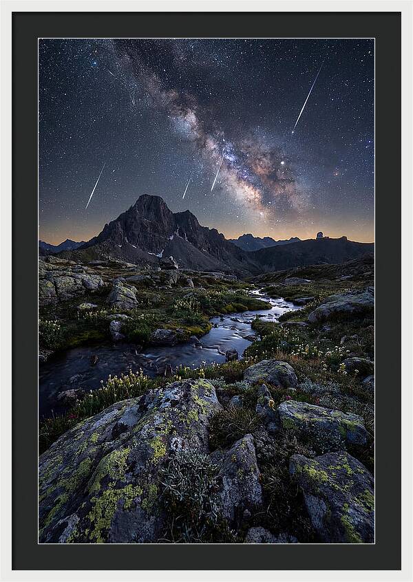 Meteor Shower Over Majestic Mountains