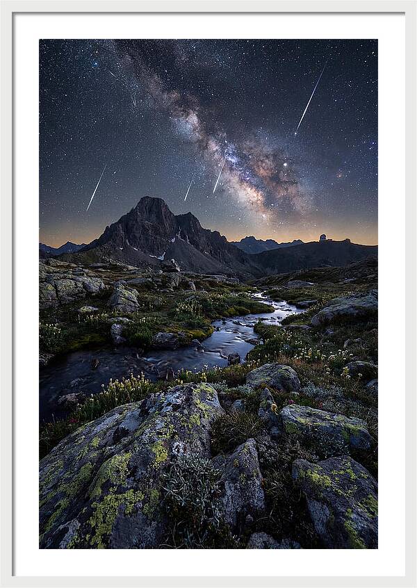 Meteor Shower Over Majestic Mountains