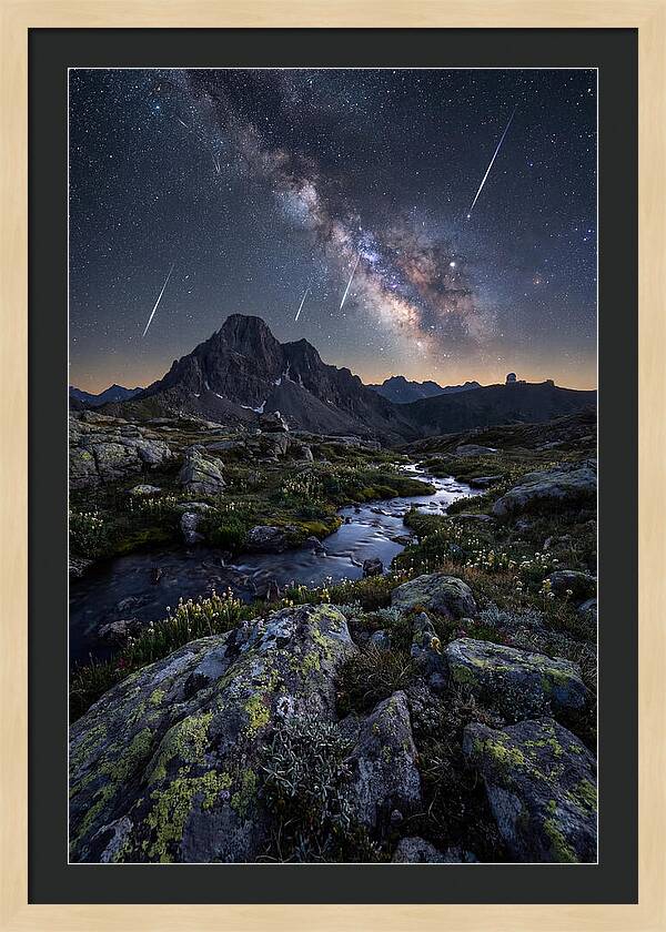 Meteor Shower Over Majestic Mountains