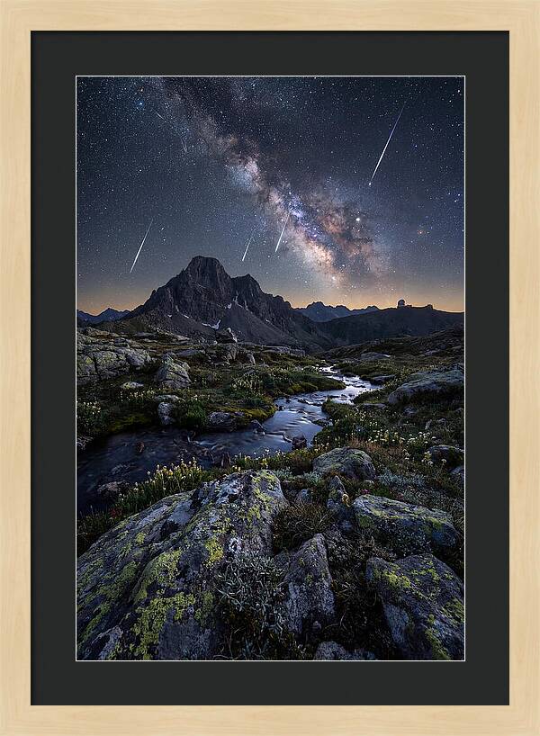 Meteor Shower Over Majestic Mountains