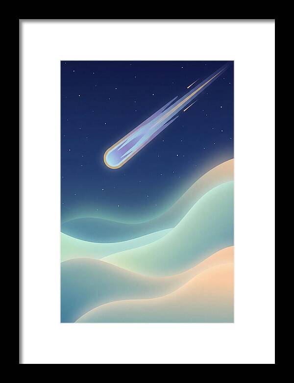 Meteor Streaking Across Starry Night Sky