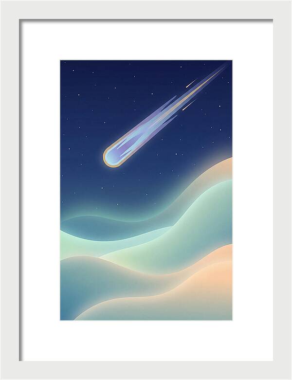 Meteor Streaking Across Starry Night Sky