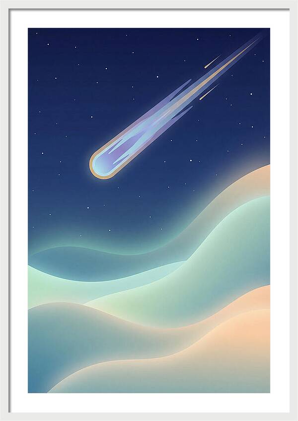 Meteor Streaking Across Starry Night Sky