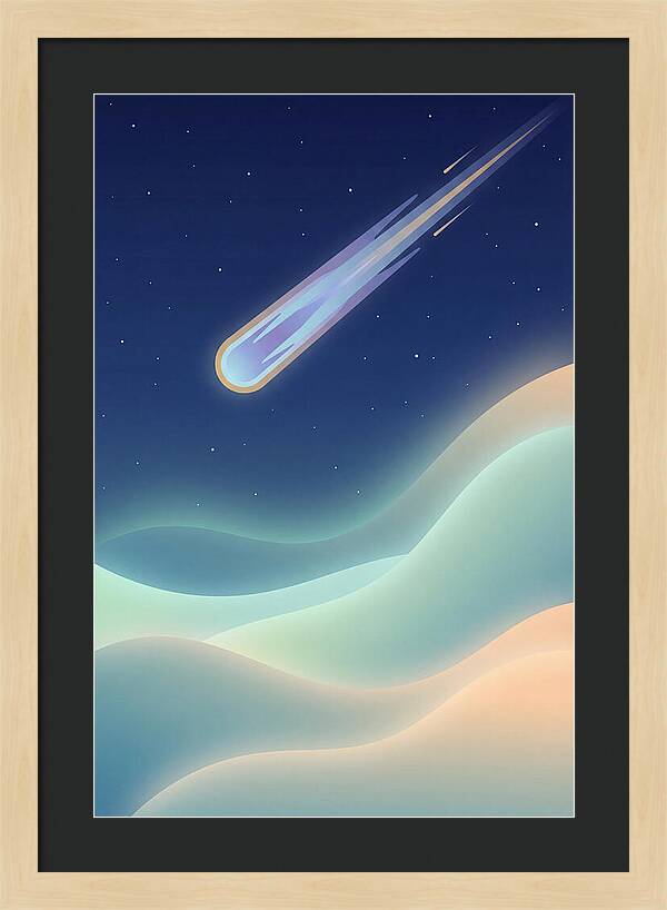 Meteor Streaking Across Starry Night Sky