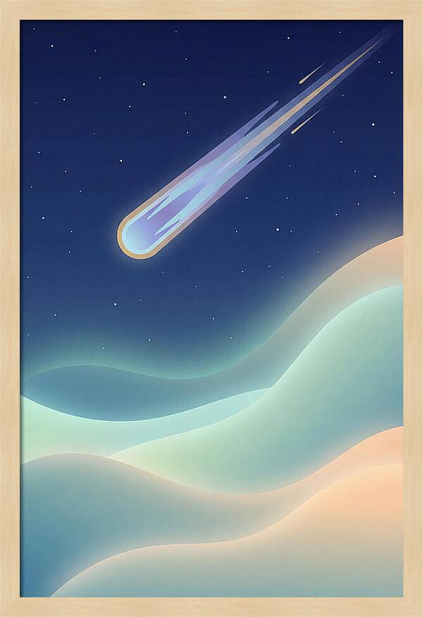 Meteor Streaking Across Starry Night Sky